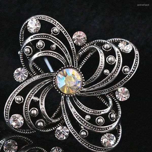 Broches Bohemia Big Flower Broche Branco Cristal Beads Silver-color Fashion Women Antique Pins Jóias Presentes Para B1215