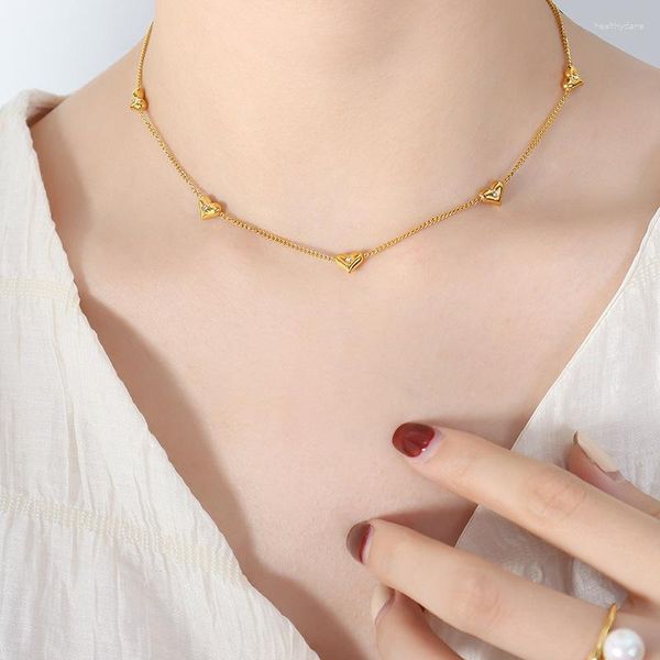 Choker ALLME Luxus-CZ-Kubikzirkonia-Liebes-Herz-Anhänger-Halsketten für Damen, 18 Karat vergoldeter Edelstahl, nicht anlaufende Halskette
