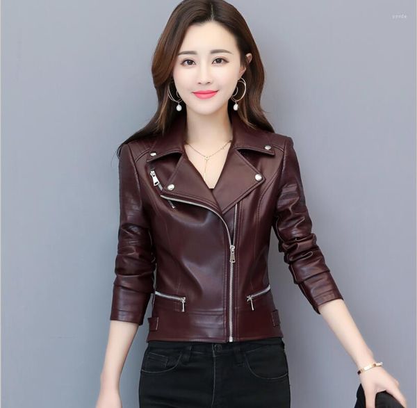 Giacca da moto da donna in pelle moda Cappotto da donna 2023 Abbigliamento Capispalla Giacche da donna corte e sottili Vino rosso