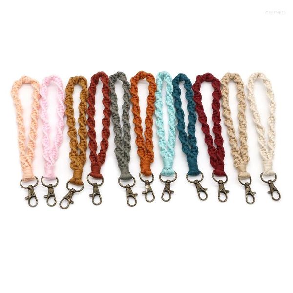 Haken 11 Stück Damen Boho Makramee Schlüsselanhänger Armband Handgefertigtes geflochtenes gedrehtes Handgelenk-Lanyard