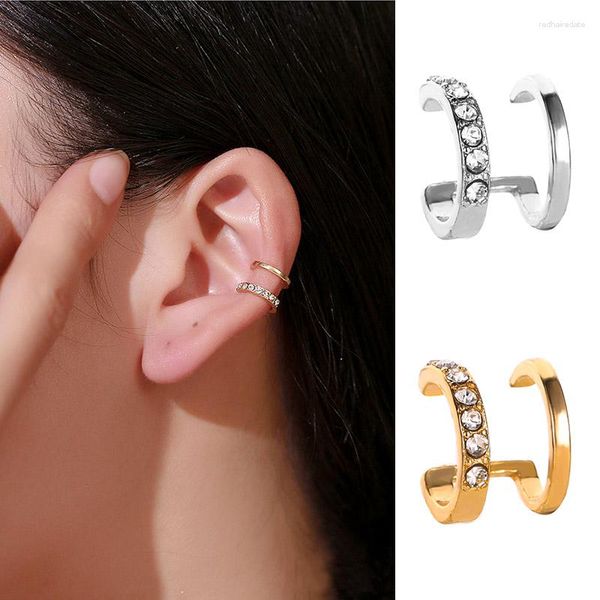 Rücken Ohrringe Doppelschicht C Form Strass Manschette Für Frauen Einfache Geometrische Clip Ohrring Kein Piercing Punk Metall Schmuck