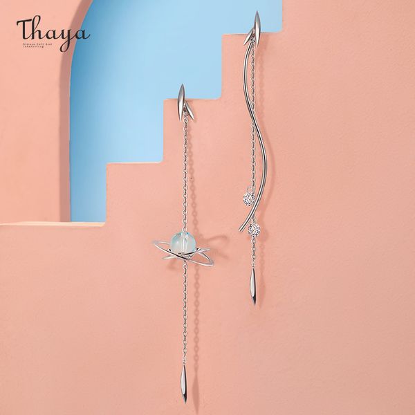 Stud Thaya 100 Real Solid 925 Sterling Silver Ear Drop Pendure Cristal Brinco Charms Para Mulheres Presentes da Moda Joias Finas 230729