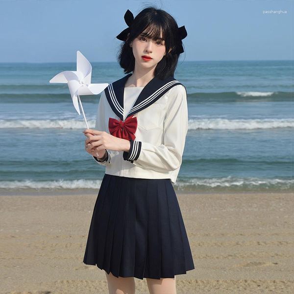 Комплекты одежды, белые, темно-синие аниме-юбки Sailor, костюм JK, японская школьная форма для студентов, корейская рубашка Kawaii для девочек, японская рубашка для косплея