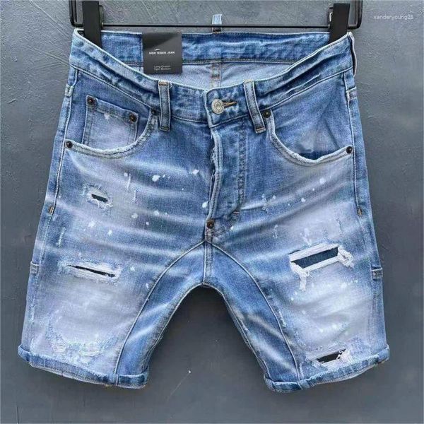 Erkek Kot Moda Deliği Sprey Resim Kısa Modaya Motobiker High Street Casual Denim Kumaş Şortları DT138