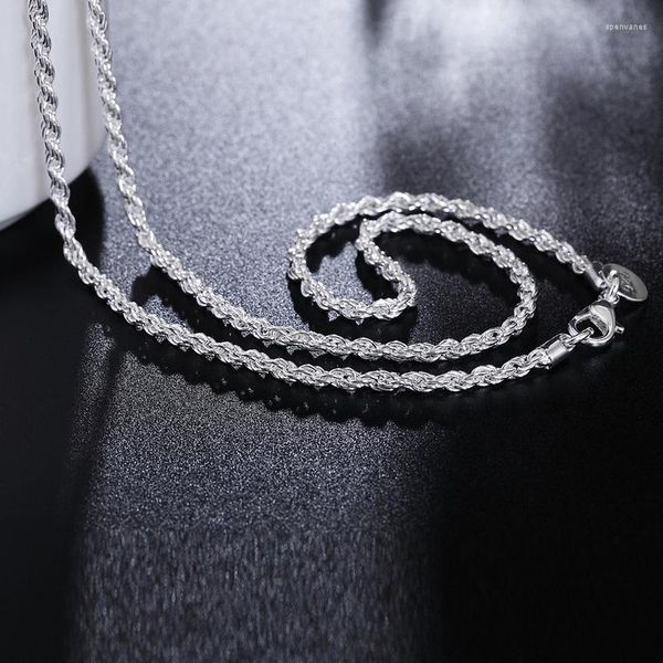 Correntes de prata esterlina 925 16/18 20 22 24 polegadas 3 mm corda corrente colar moda feminina jóias de casamento