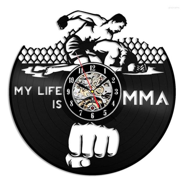 Relógios de parede MMA Luta Combate Boxe Artes Marciais Registro Relógio Força Luta Esportes Decoração para Casa Jaula Lutador Boxer Artesanato em Disco