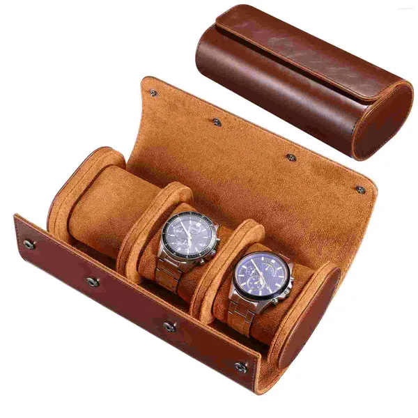 Scatole per orologi Custodia a forma di cilindro alla moda per uomo Scatola portaoggetti da viaggio portatile 3 griglie Menes