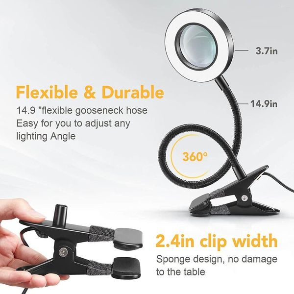 Nachtlichter ZK40 USB-Ring-Clip-Leselicht, dreifarbig, dimmbar, tragbares Kabel, 2 Meter Füllung