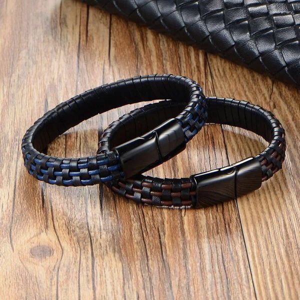 Charm-Armbänder Edelstahl-Lederarmband, personalisierter Herren-Schmuck aus gewebtem Rindsleder