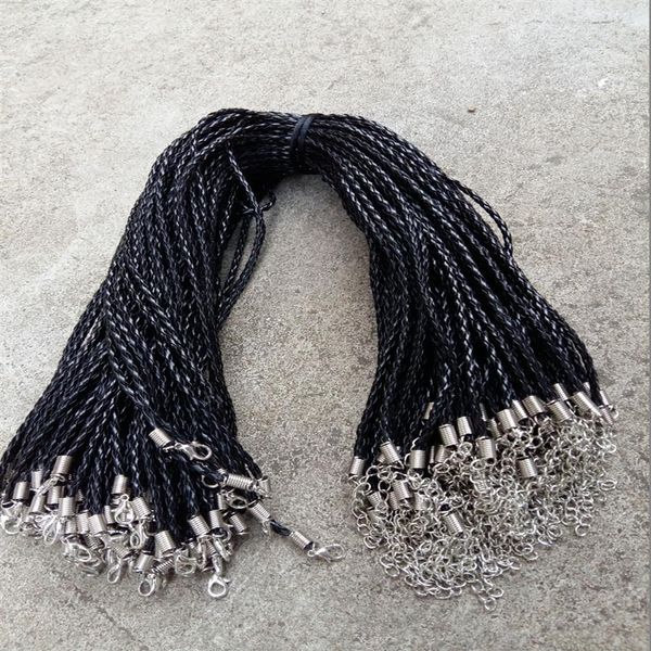 20'' 22'' 24'' 3mm Corde per collana a treccia in pelle PU nera con chiusura a moschettone per gioielli artigianali fai-da-te258q