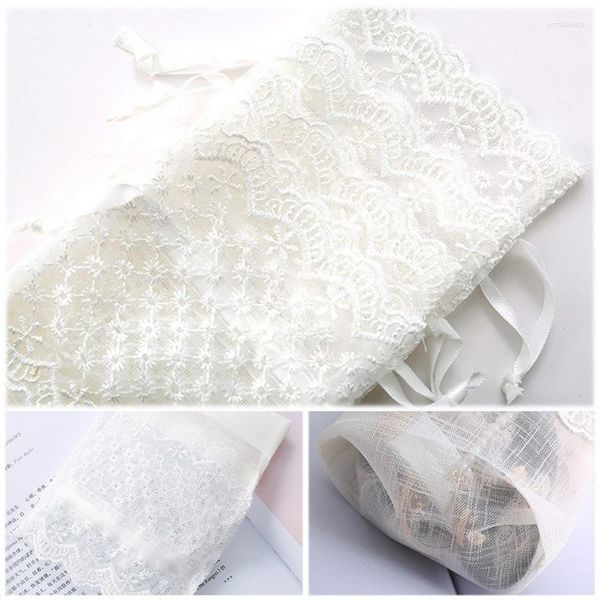 Подарочная пленка сетчатая сумка из вышивки шнурки белая кружевная упаковка DIY Свадебные коробки для хранения