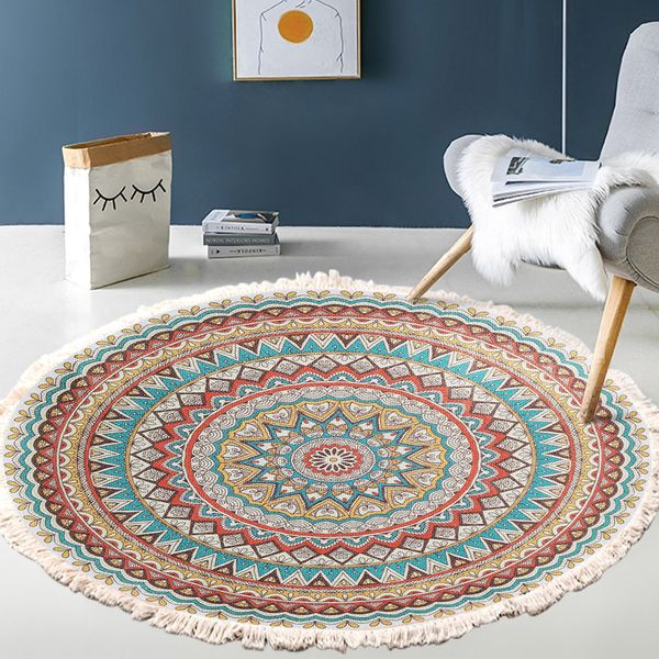 Teppich Retro Boho Rundes Schlafzimmer mit Quaste Tür Bad Boden Stuhl Fußmatte Wohnzimmer Leinen persischer Islam Gebetsteppich Home Decor 230729