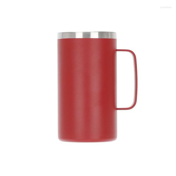 Tassen Untertassen Doppelschichtiger Edelstahl-Spray-Kunststoff 24-Unzen-Becher Vakuum-Hitzekonservierungsgriff Kaffeetasse Tragbares Büro-Geschäftsgeschenk