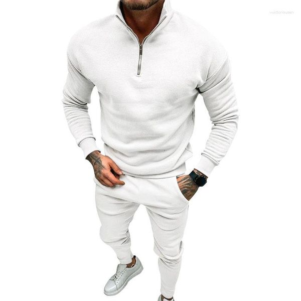 Tute da uomo Sport Completi da due pezzi Tuta da uomo Casual Tinta unita Manica lunga Colletto alla coreana Pullover slim e pantaloni Tute da uomo