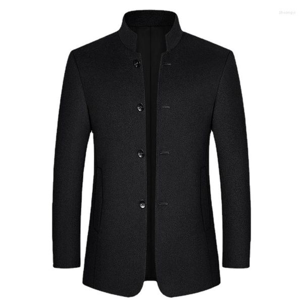 Ternos Masculinos Masculino Fit Blazers Jaquetas e Casacos Homens Sobretudos de Lã Caxemira Gola Alta Negócios Casual 4