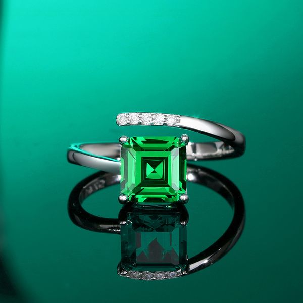 Venda quente s925 prata esterlina asche alto carbono diamante quadrado zircão abertura anel ajustável simples moda mão jóias