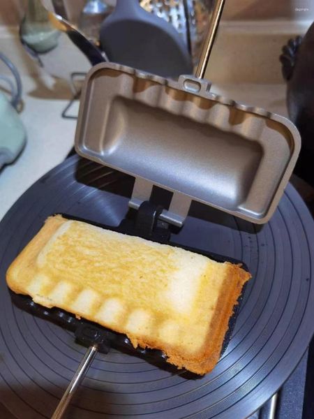 Formas de cozimento Panela de sanduíche de dupla face antiaderente dobrável Grill fritar para pão Torrada Máquina de café da manhã Pancake Maker