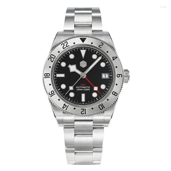 Relógios de pulso Watchdives X San Martin SN0109GB2 Relógio Mecânico Para Mergulhador 100m Masculino Luxo GMT Empresarial Resistente à Água Luminoso