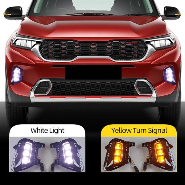 2PCS Auto beleuchtung Für Kia Sonet 2020 2021 Auto Tagfahrlicht Nebel licht Lampe LED DRL Mit gelb blinker signal263h