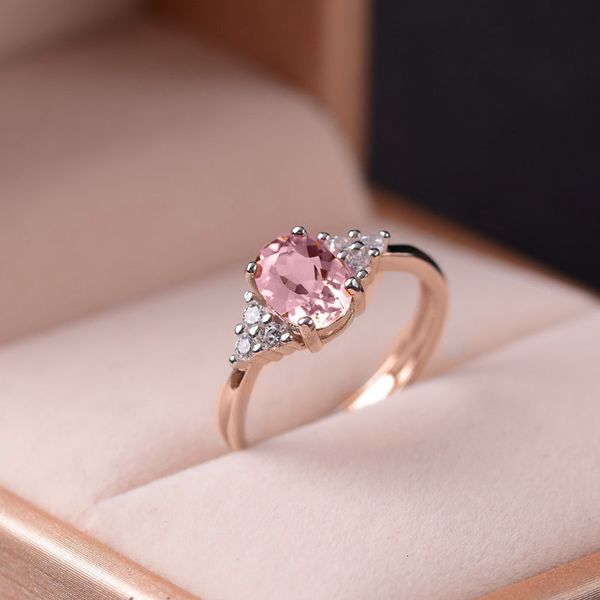 Conjuntos de joias de casamento Anéis de ouro rosa Silod 14K para mulheres Natal Ruby Pink Fine Luxury Bands Presente de aniversário 230729