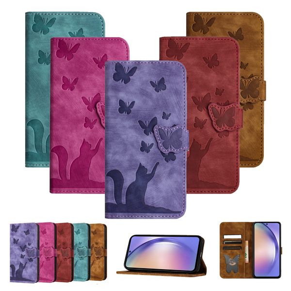 Katze Schmetterling PU Leder Brieftasche Hüllen für iPhone 15 Pro MAX 14 13 12 11 XR XS 8 7 Plus Kreditkarte ID Slot Halter Kickstand Mode Mobile Smart Handy Flip Cover Tasche