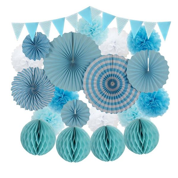 Striscione Bandiere Mi Primera Comunione Decorazione Rosa Blu Set Appeso Ventagli Carta Cerimonia Matrimonio Bomboniera Tessuto Pompon Fiore Battesimo Decoro 230729