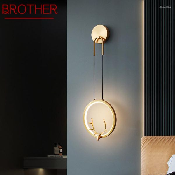 Lampada da parete BROTHER Luce moderna in rame LED 3 colori Ottone Oro Applique Corna creative Decor per la casa Soggiorno Camera da letto