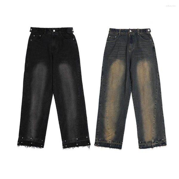 Jeans da uomo Trend Fashion Retro Loose Fit e pantaloni versatili slim con design a rivetti impiombati da donna