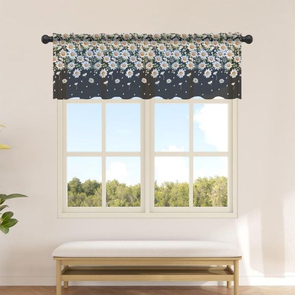 Cortina branca margarida floral curto tule cortinas para cozinha café voile transparente meia-cortina entrada do quarto