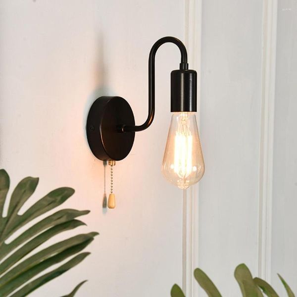 Luminária de parede moderna minimalista com zíper de metal vintage industrial E27 com luz interruptor para quarto corredor loft