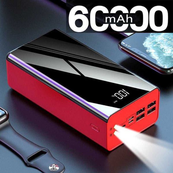 Банки питания сотового телефона 60000MAH Power Bank 4 USB Poverbank Poverbank Portable Ofter Aquader Charger PowerBank 60000 мАч для Xiaomi Mi iPhone Samsung Poverbank L230728