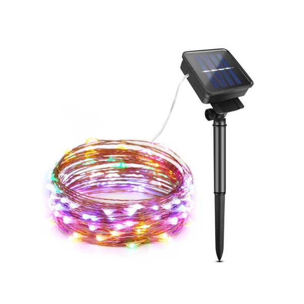 Красочная солнечная лампа Fairy Light Sterl String 100 200mled 10 м 20 м. Водонепроницаемый медный проволока на открытом воздухе сад в саду рождественский декор215T