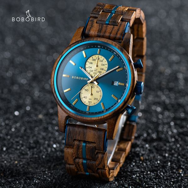 Diğer Saatler Bobo Bird Wood Watch Men Business Quartz Graveed Ahşap Kronograf Kol saat