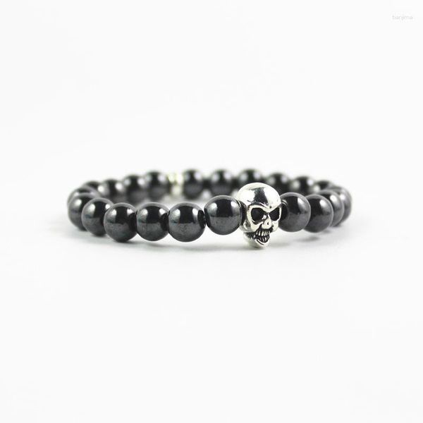 Strand Dark Estilo Vintage Horror Skull Black Beads Charme Mens Bracelet Statement Steampunk Gothic Acessórios Para Moda Jóias