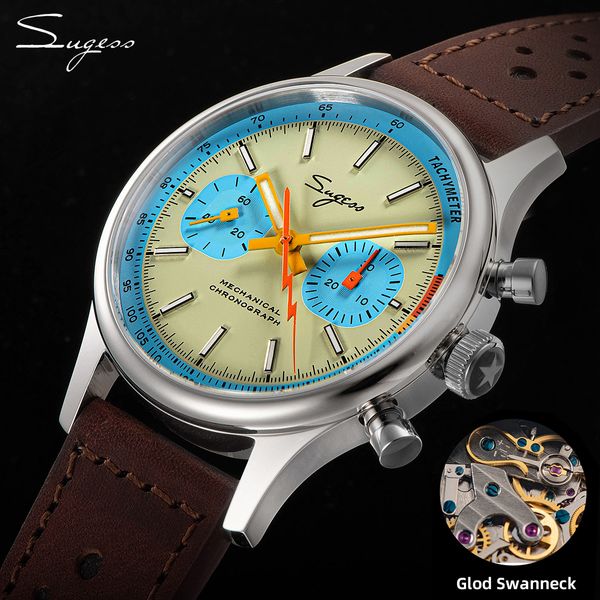 Outros relógios Sugess 1963 Pilot Watch Mens Chronograph Relógios Mecânicos Seagull ST19 Swanneck Movimento Sapphire Crystal Racing 230729