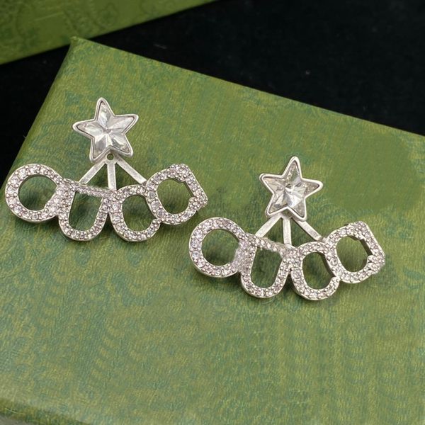Letra de diamante completa Brinco de estrela de cristal branco em forma de leque Designer de argola para mulheres Brincos de orelha para mulheres Casal Casamento Presente de aniversário com caixa CGUE12 --001