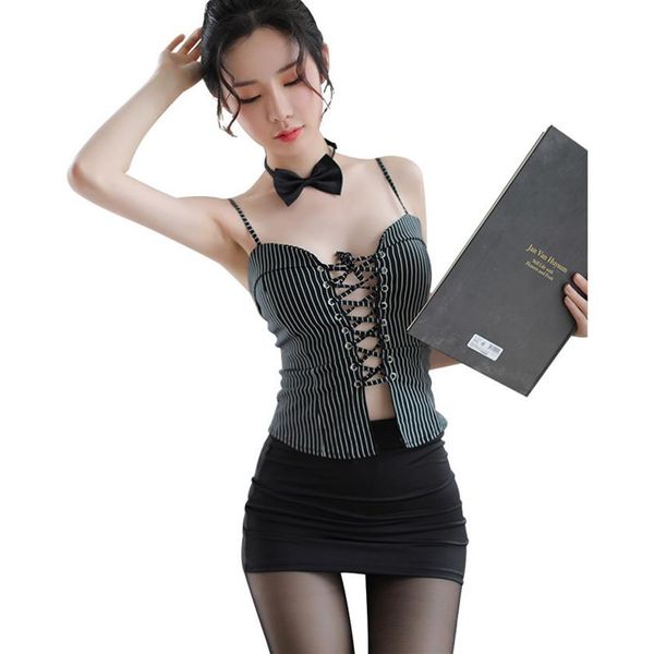 Japonês Sexy Secretária Uniforme Terno Lingerie Top Mini Saia Conjunto Feminino 4 PÇS Conjuntos Eróticos Boneca Professora Cosplay Trajes Sensuais LY1277x