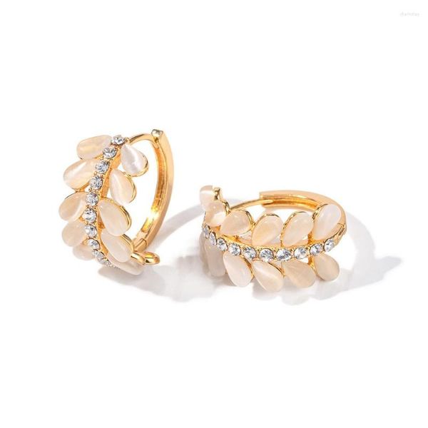 Orecchini a cerchio ALLME Elegante ottone placcato oro reale 18 carati opale lucido CZ zircone cubico a forma di C per gioielli da donna