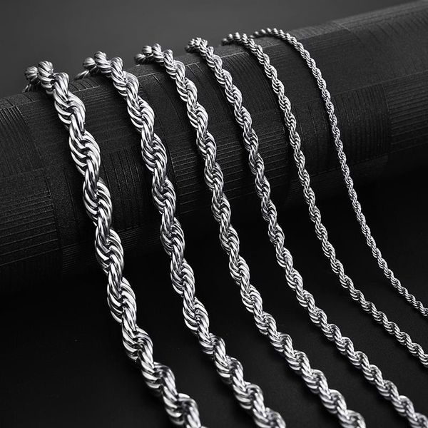 Collana a catena in corda di acciaio inossidabile 2-5mm Non sbiadisce mai Collane girocollo impermeabili Uomo Donna Gioielli twist Catene in argento 316L Regali 18-24 pollici