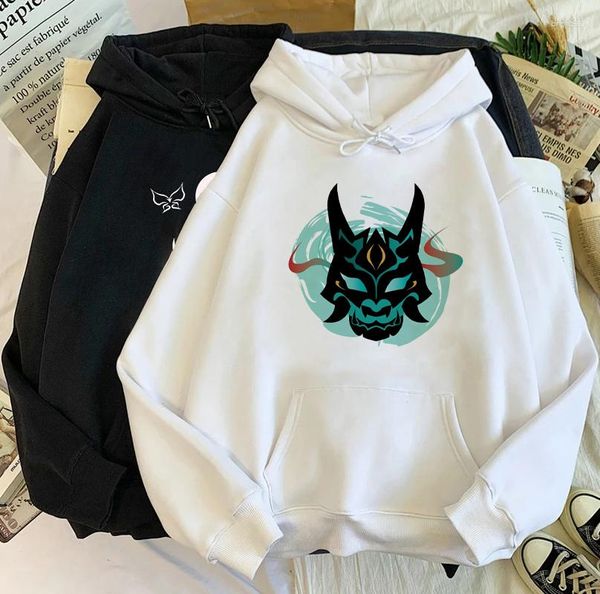 Erkek Hoodies Genshin Etki Maske Fangs Grafik Erkekler Kawaii Anime Hu Tao Sweatshirt Hip Hop Hoody Erkek