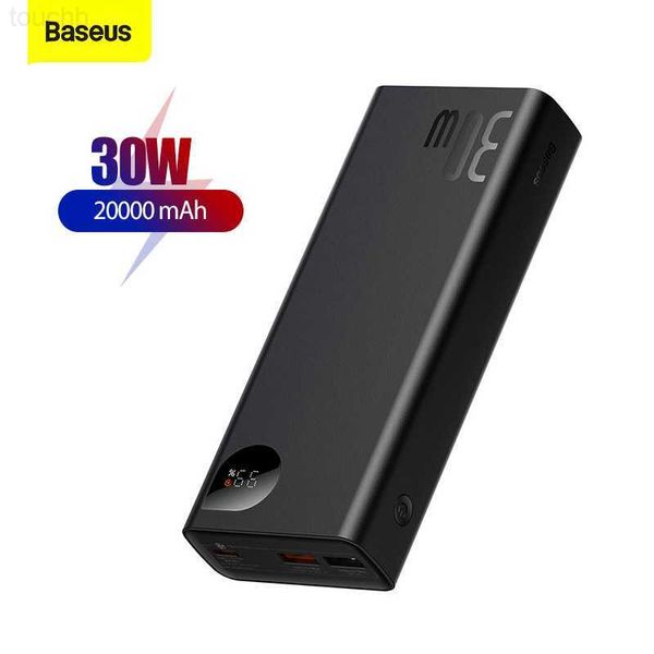 Банки питания сотового телефона Baseus 30W 20000mah Power Bank Portable Portable PD быстро заряжая внешнее зарядное устройство для iPhone 13 12 11 Pro Max L230824