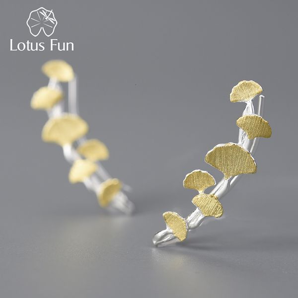 Стадеры Lotus Fun 18k Gold Delycate Ginkgo Leaves Long Branch для женщин Реал 925 Серебряного серебряного серебра роскошные ювелирные изделия 230729