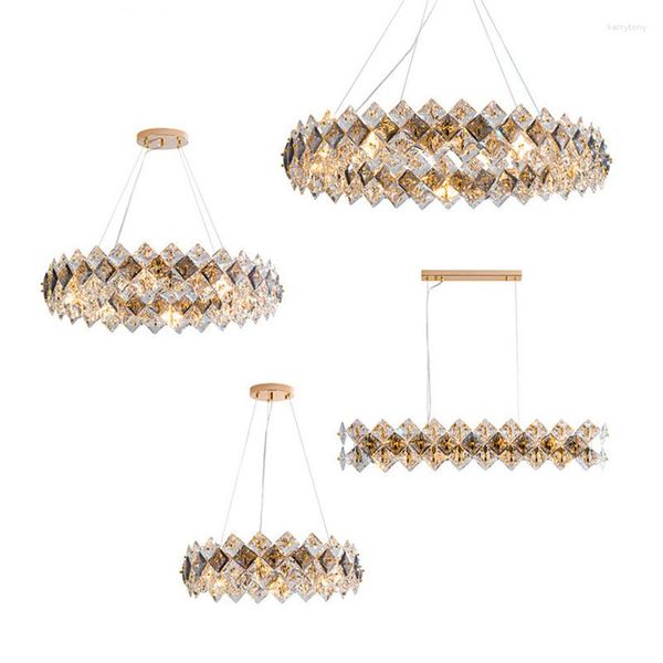 Lampadari Postmoderno LED Quadrato Cristallo Rotondo Lampadario di design Lustre Illuminazione per Foyer Lampade a sospensioneApparecchio a sospensione Lampen