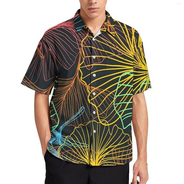 Herren-Freizeithemden, bunte Ginkgo-Biloba-Blusen, Mann-Super-Blätter-Druck, Hawaii-Kurzarmmuster, stilvolles, übergroßes Strandhemd