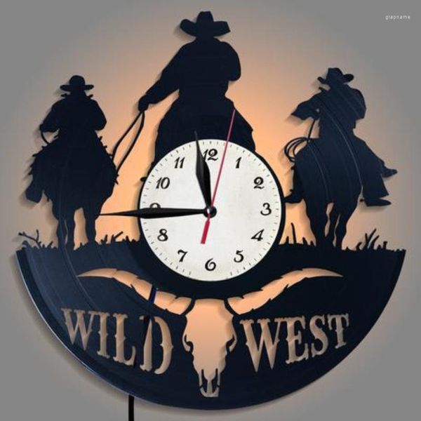 Orologi da parete Retro Art Record Orologio Western Remote Control LED Cowboy Home Decoration Gift