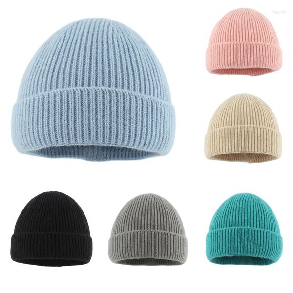 Boinas Chapéu De Bebê Para Meninos Meninas Crianças Gorro De Inverno Chapéus Cor Sólida Quente Lã De Malha Crânio Boné Infantil Ao Ar Livre Gorras 1-5 Anos