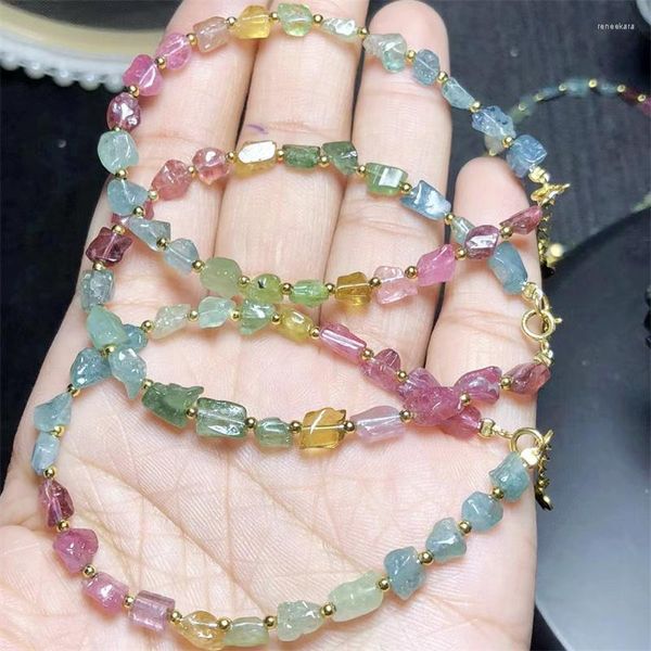 Strand Natural Tourmaline Sceplifica della pietra ghiaia bracciali di cristalli di bracciale allungata Giorni di pietra del policroma gemma Birthday Presente 1PC