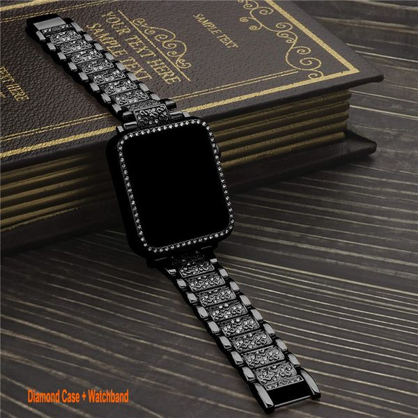 Bandas de malha de aço inoxidável compatíveis para Apple Watch 49mm 45mm 44mm 42mm 41mm 40mm Women Bling Protective Crystal Diamond Case Mesh Strap iwatch Series 8 7 6/SE/5/4 3 2 1