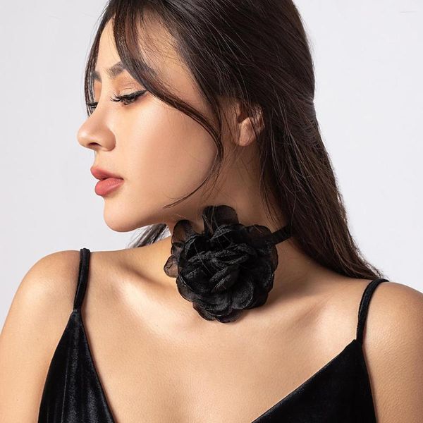 Choker Exotische große Rose Blume Halskette für Frauen Begeisterung elegante Band Schnürung Seil Kette Schmuck Y2K Zubehör