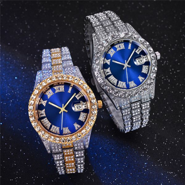 Relógios de pulso Hip Hop Iced Out Relógios masculinos Full Aaa Diamond Around Luxury Quartz Mens Watches Silver Gold Relogio Masculino Drop 230729